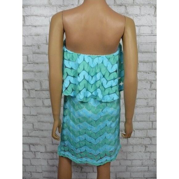 Judith March Blue Green Zig Zag Lace Knit Strapless Empire Dress Small NEW - Picture 6 of 7